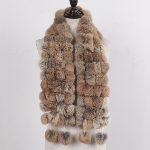 🎀 1PC SCARF BALLS FUR WRAP SHAWL RABBIT BOHO RACCON LONG NATURAL WARM WINTER - Picture 13 of 14